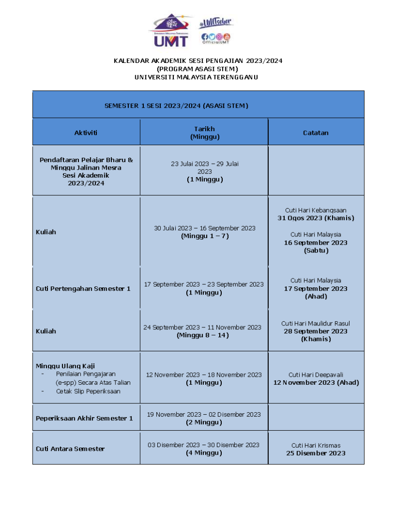 ACADEMIC CALENDAR STEM